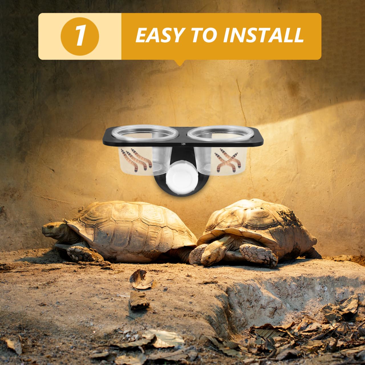 POPETPOP 3 Pcs Reptile Double Dish with Suction Cup, Gecko Feeding Bowl, Crested Gecko Food Dish, Lizard Feeding Ledge Bowls, To